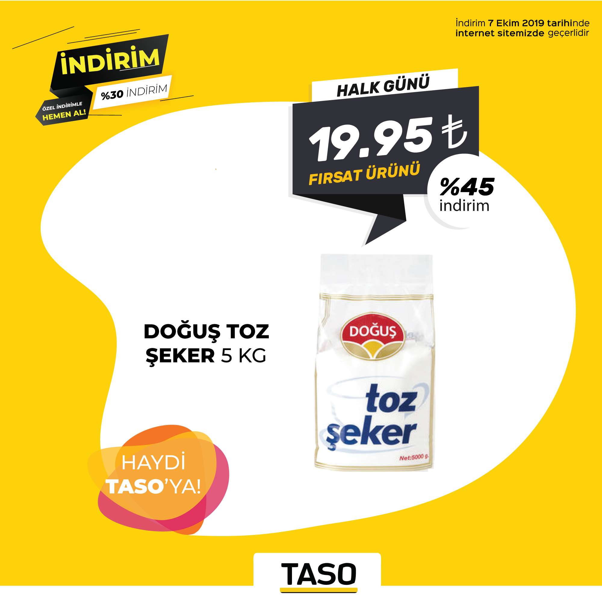 Büyük İndirim! Doğuş Toz Şeker 5 KG 19.95₺