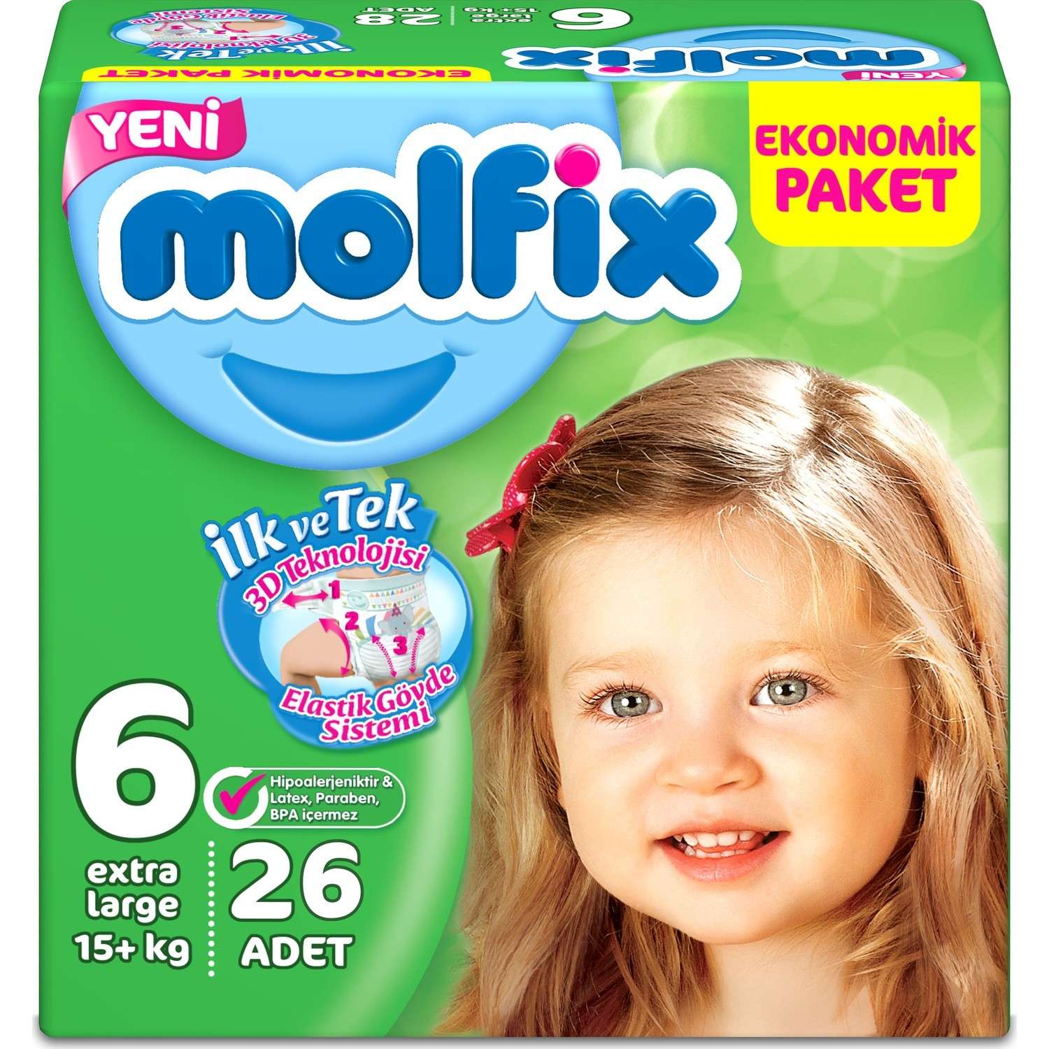 Molfix 6 Beden Extra Large 26 Adet Bebek Bezi için hemen sipariş verin, kapınıza getirelim! Molfix 6 Beden Extra Large 26 Adet Bebek Bezi